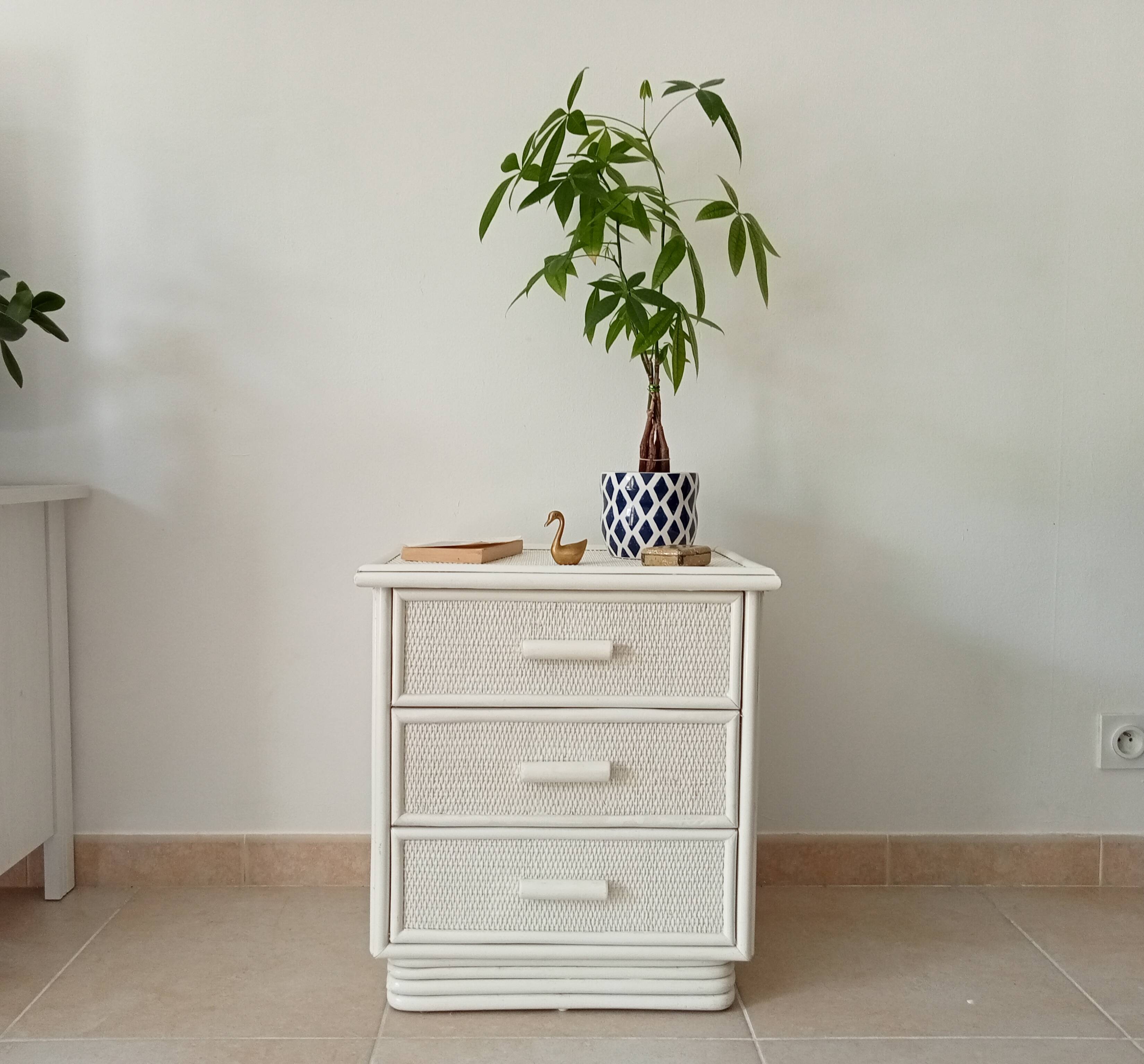 Vintage rattan bedside table from the 70s/80s