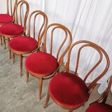 Set of 6 Vintage Bentwood Dining Chairs Set: 1970s , Red Uphols