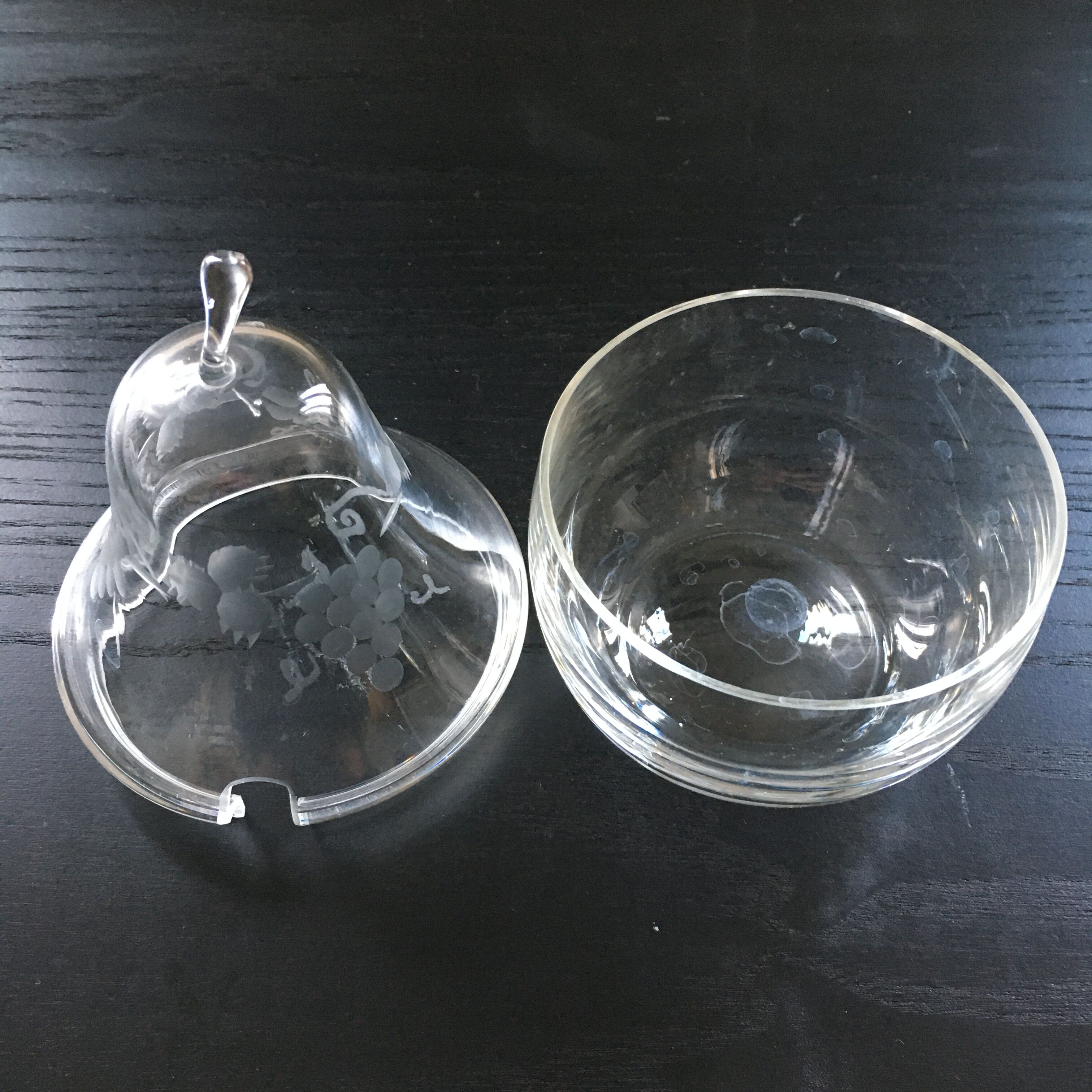 Engraved glass pear box