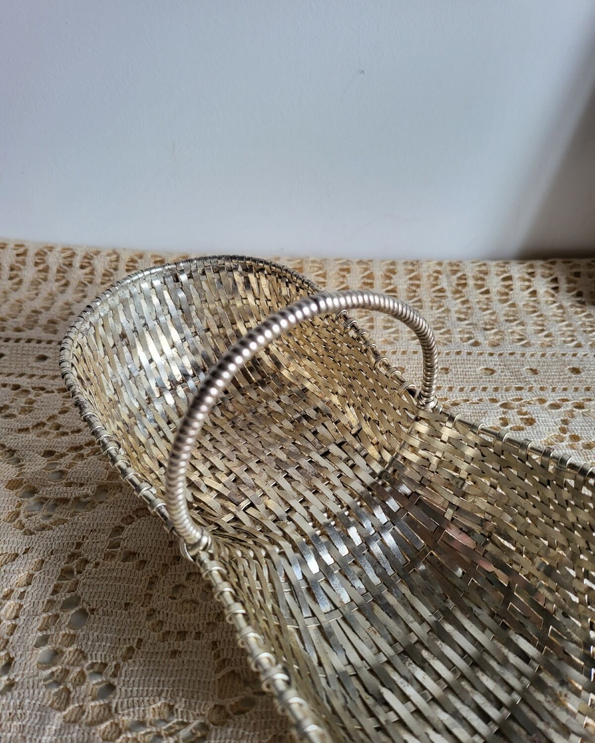 Woven silver-plated metal basket