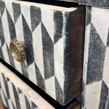 Small Italian chest of drawers with two drawers, patinated with a trompe-l'œil checkerboard pattern