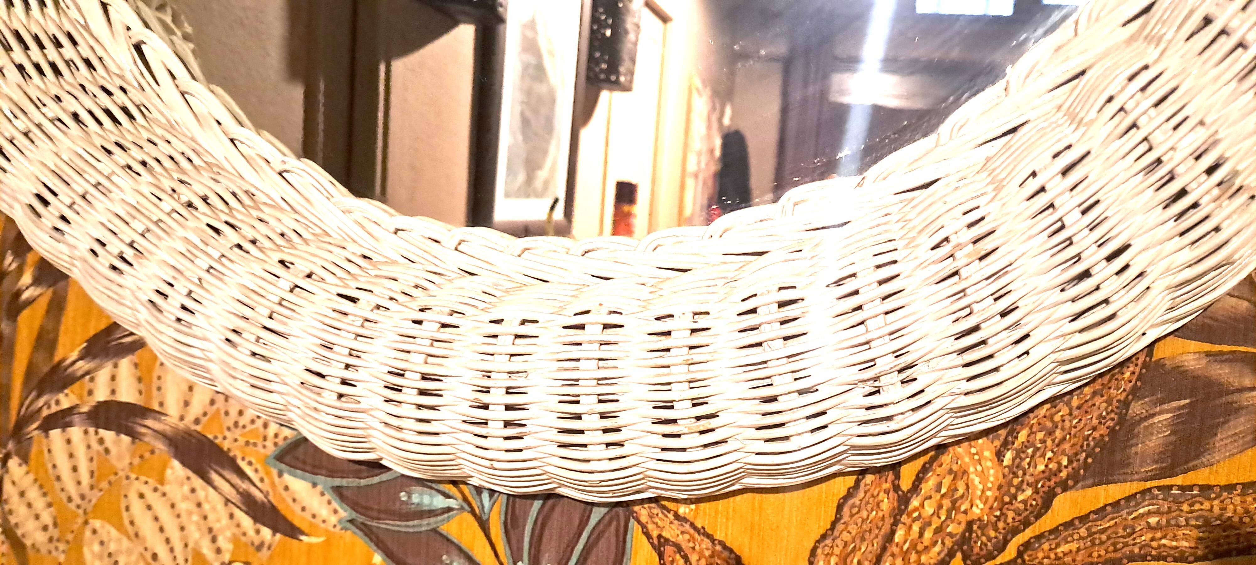 Miroir rotin blanc 1970 France objet décoration entrée Chambre grand Miroir