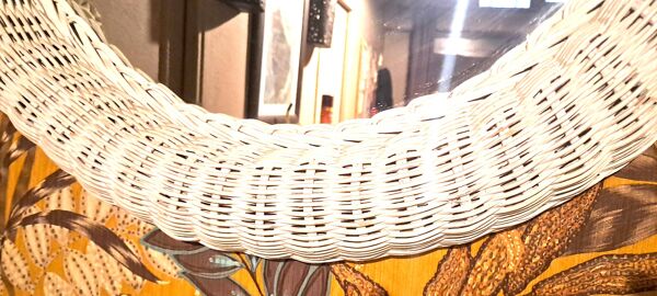 Miroir rotin blanc 1970 France objet décoration entrée Chambre grand Miroir