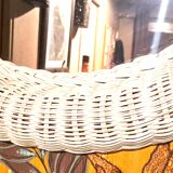 Miroir rotin blanc 1970 France objet décoration entrée Chambre grand Miroir