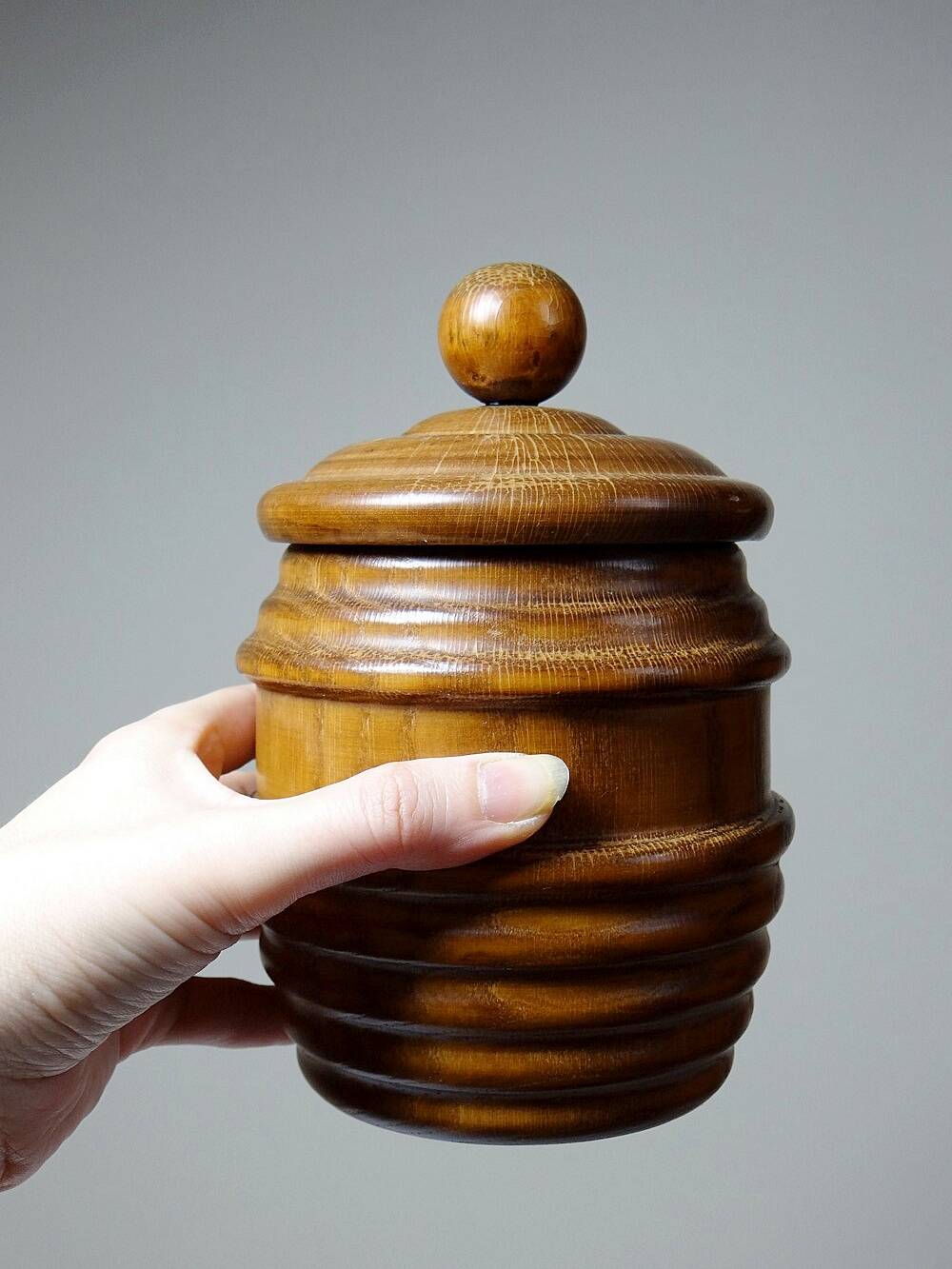 Tobacco jar, vintage turned wooden box from the 40s-50s