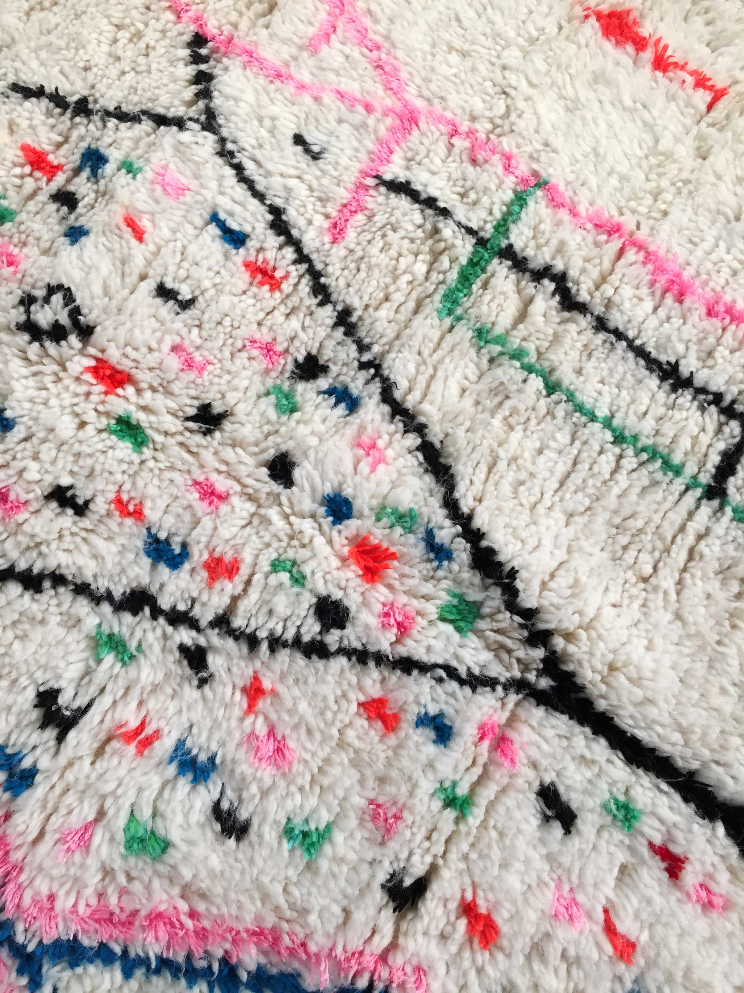 Moroccan Berber carpet Azilal ecru with colorful patterns 250x146cm