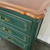 Solid wood chest of drawers restyled with patinated pine forest green