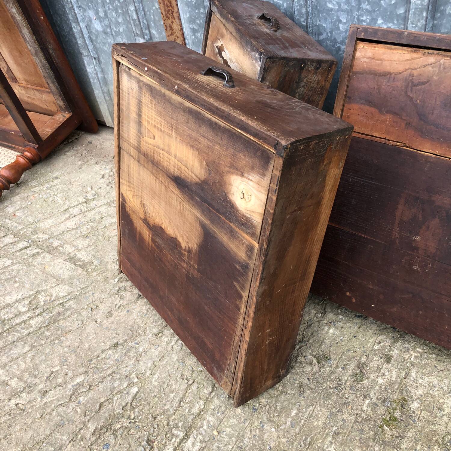 Antique Louis Philippe table in solid cherry and oak with 3 drawers
