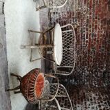 Ensemble salon fauteuils canapé, table et couturière en rotin vintage