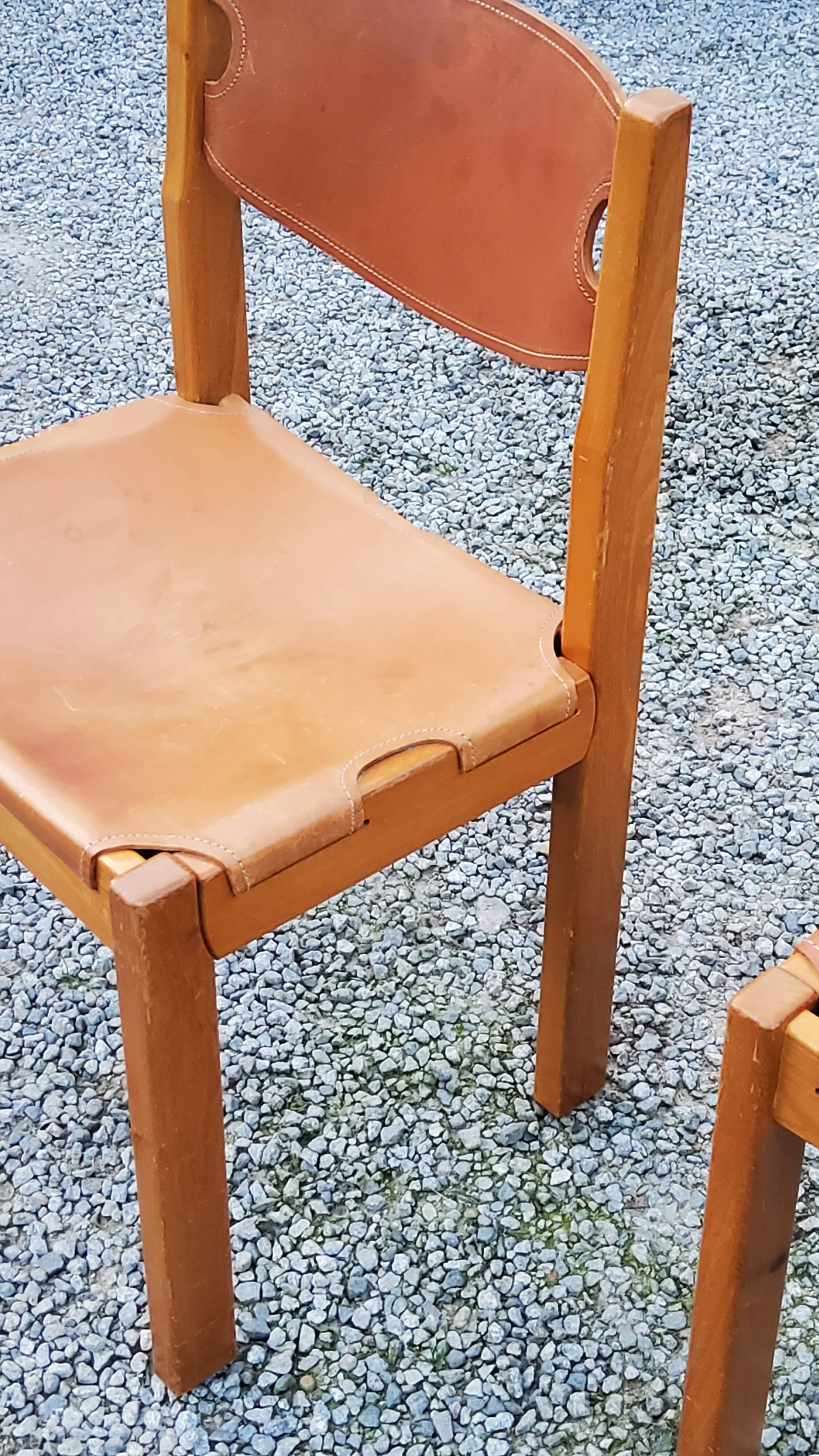 Pair of brutalist chairs in elm and stretched leather with saddle stitching Self publisher
