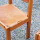 Pair of brutalist chairs in elm and stretched leather with saddle stitching Self publisher