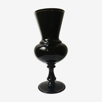 Black tinted glass vase with golden border