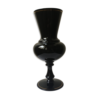 Black tinted glass vase with golden border