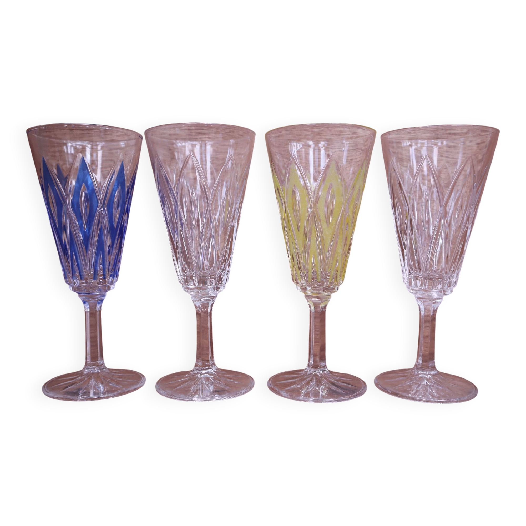Set de 4 flûtes à champagne Arlequin verrerie de Reims / VMC
