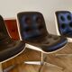 Set of 4 Executive Strafor shell chairs in leather, plastic and chrome 1970s