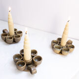 Set of 3 signed iron candle holders, or snail plates