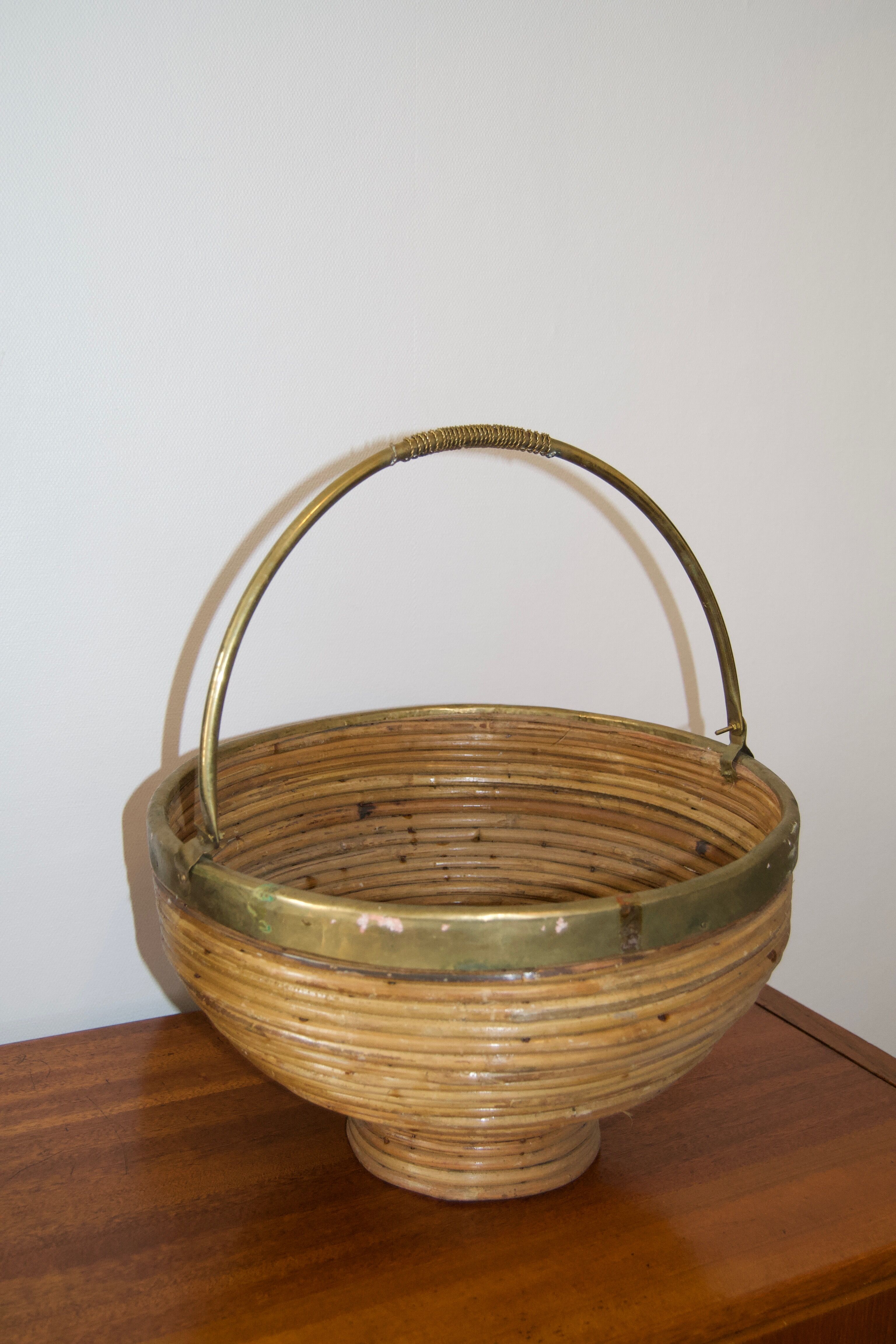 Copper round rattan basket