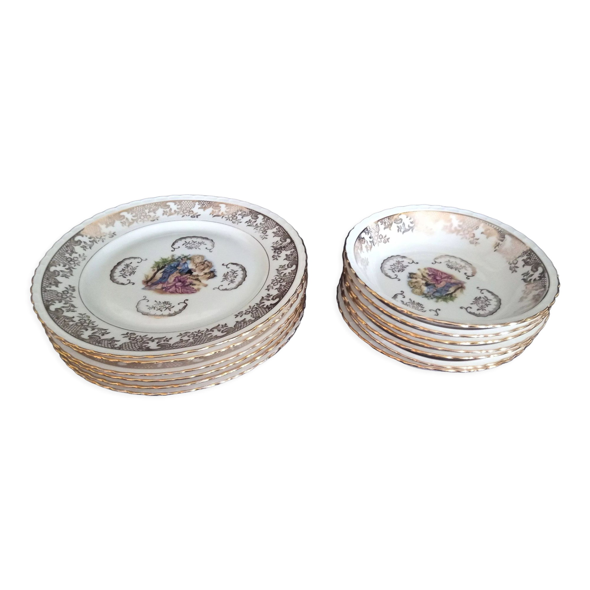 Set of 13 plates with Japanese motifs in real Limoges porcelain