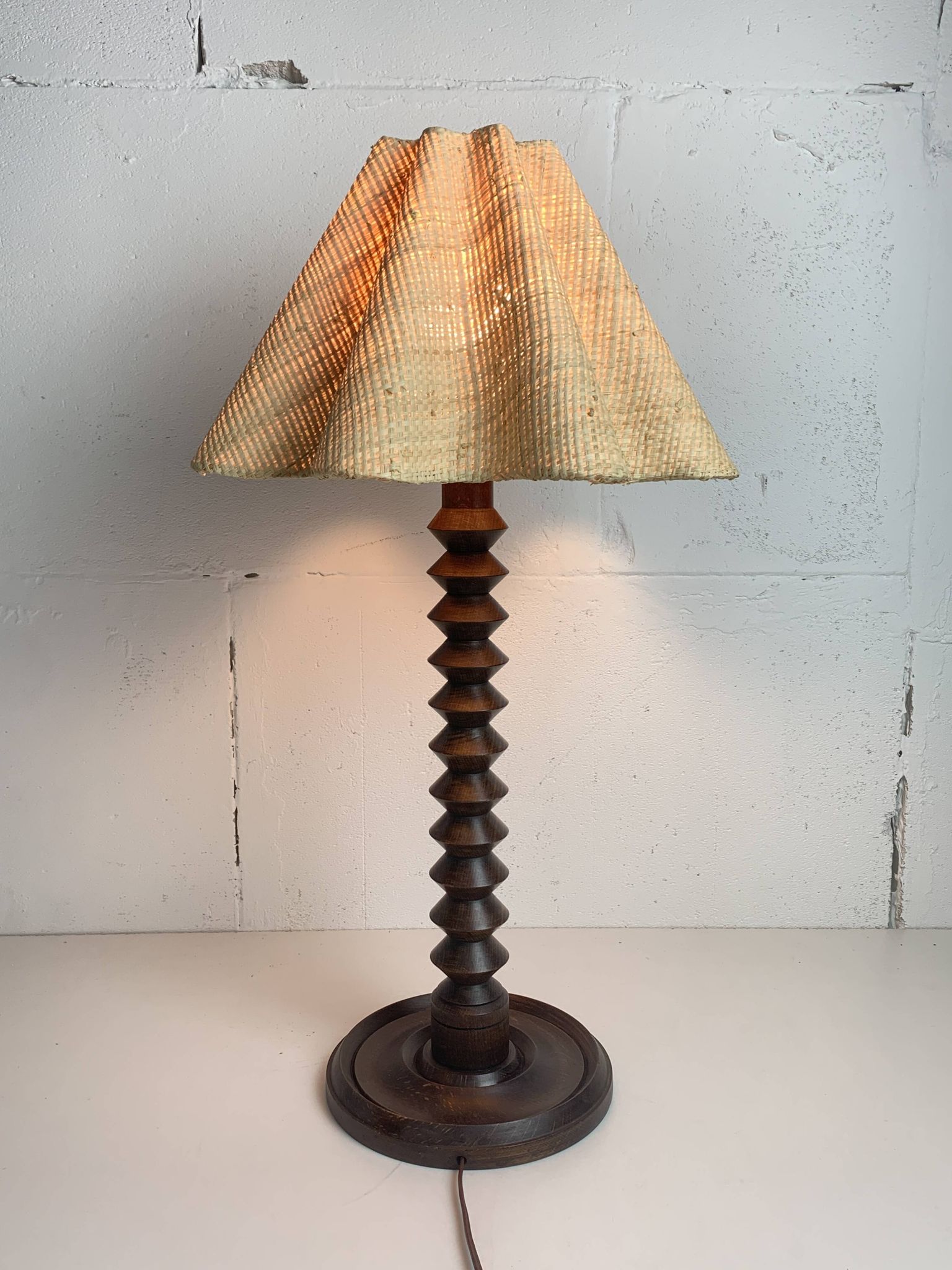 French wood turned table lamp in the style of Charles Dudouyt, 1950s