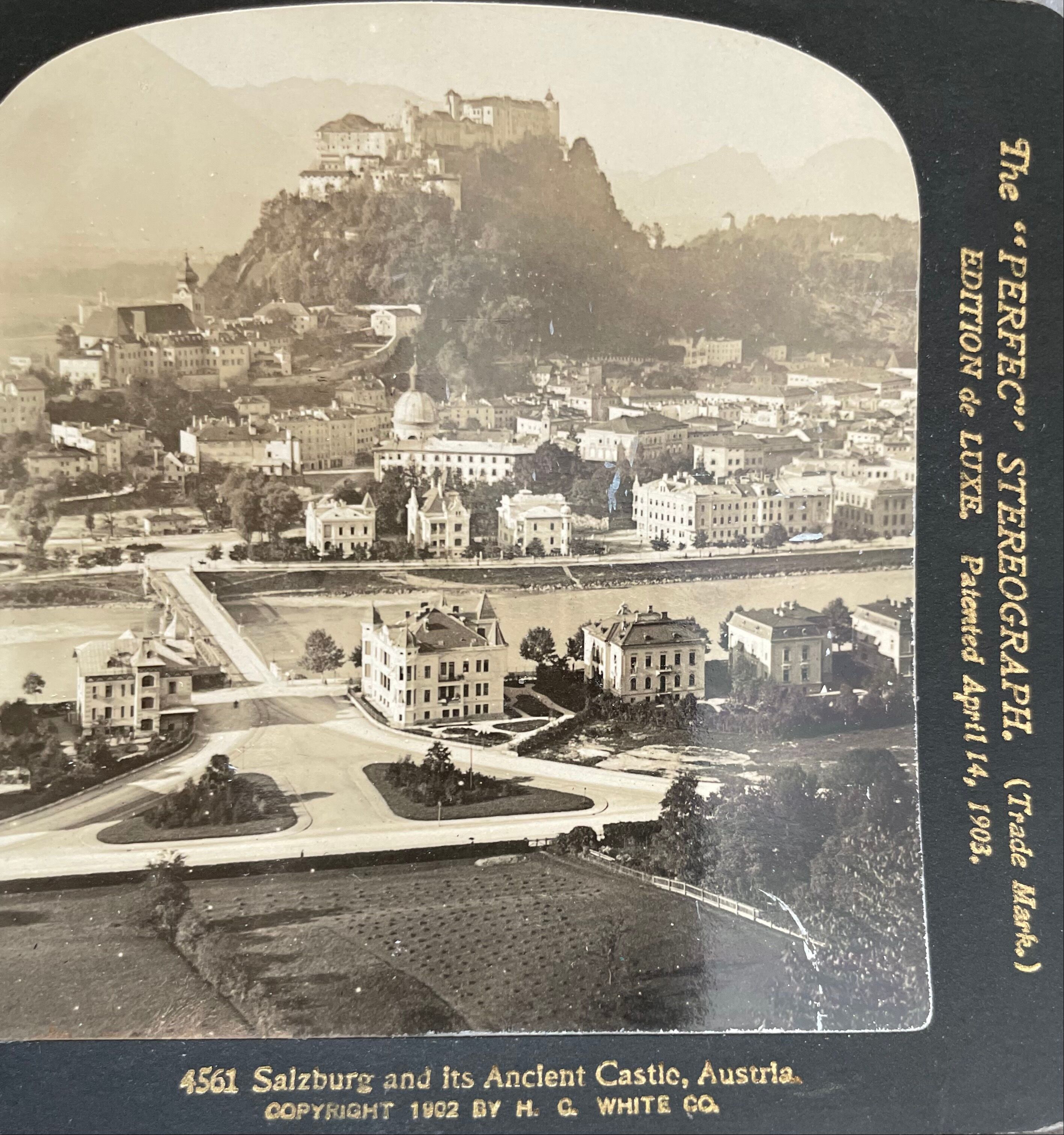 Old photography stereo, stereograph, luxury albumine 1903 Salzburg
