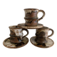 Set of 3 Danish Waldorff cups and 3 saucers in glazed stoneware
