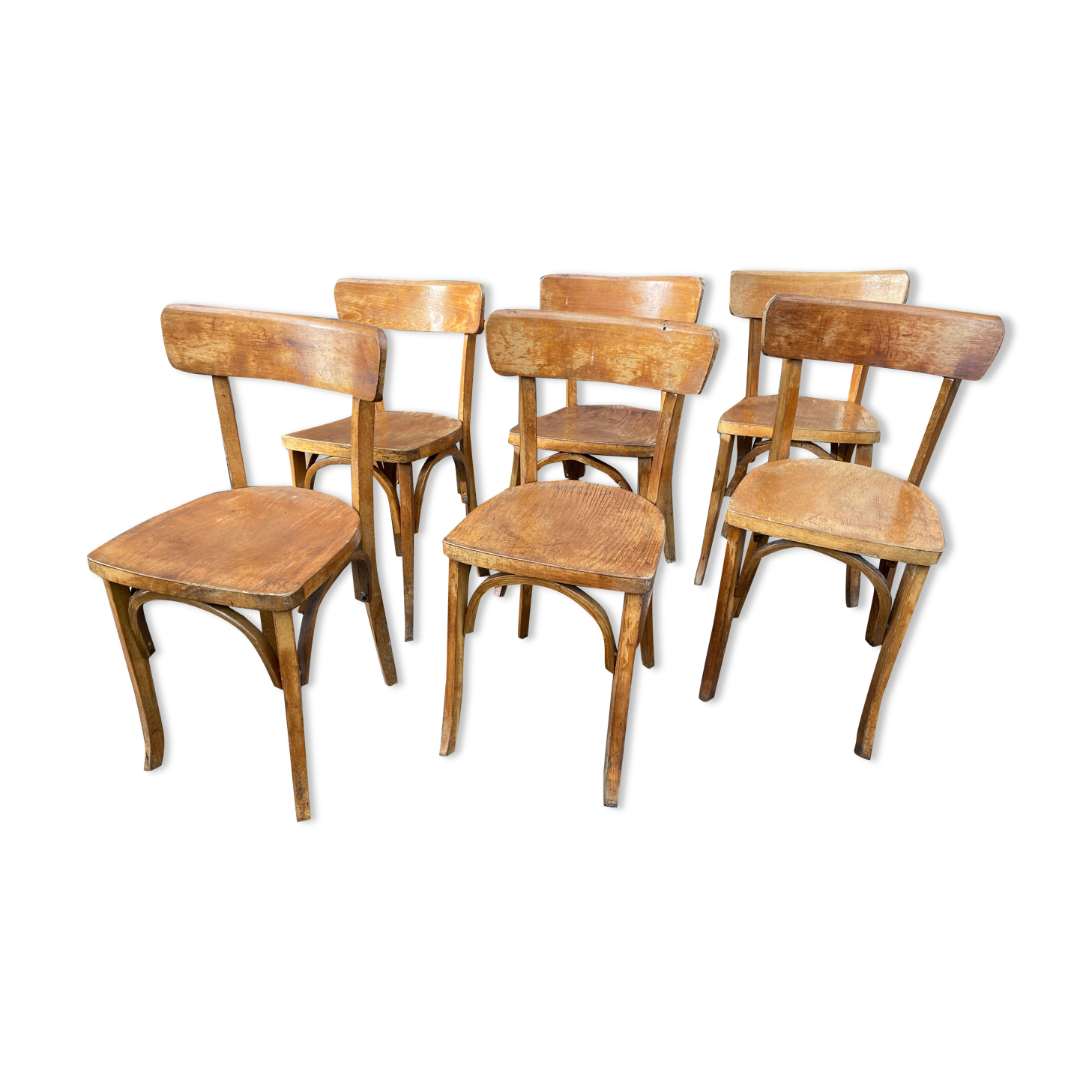 6 chairs bistro coffee wood curved vintage