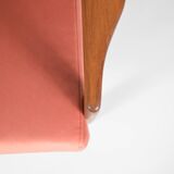 Scandinavian original armchair Baczyk, 1960s, renovation, pink, velvet, teak