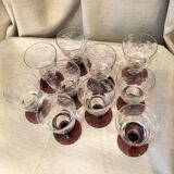 SUITE OF 10 GLASS GLASSES WITH GLASS WINE OF THE YEARS 1930 BI COLORE