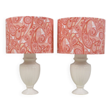 Set of 2 ceramic bedside lamps with paisley pattern shade.