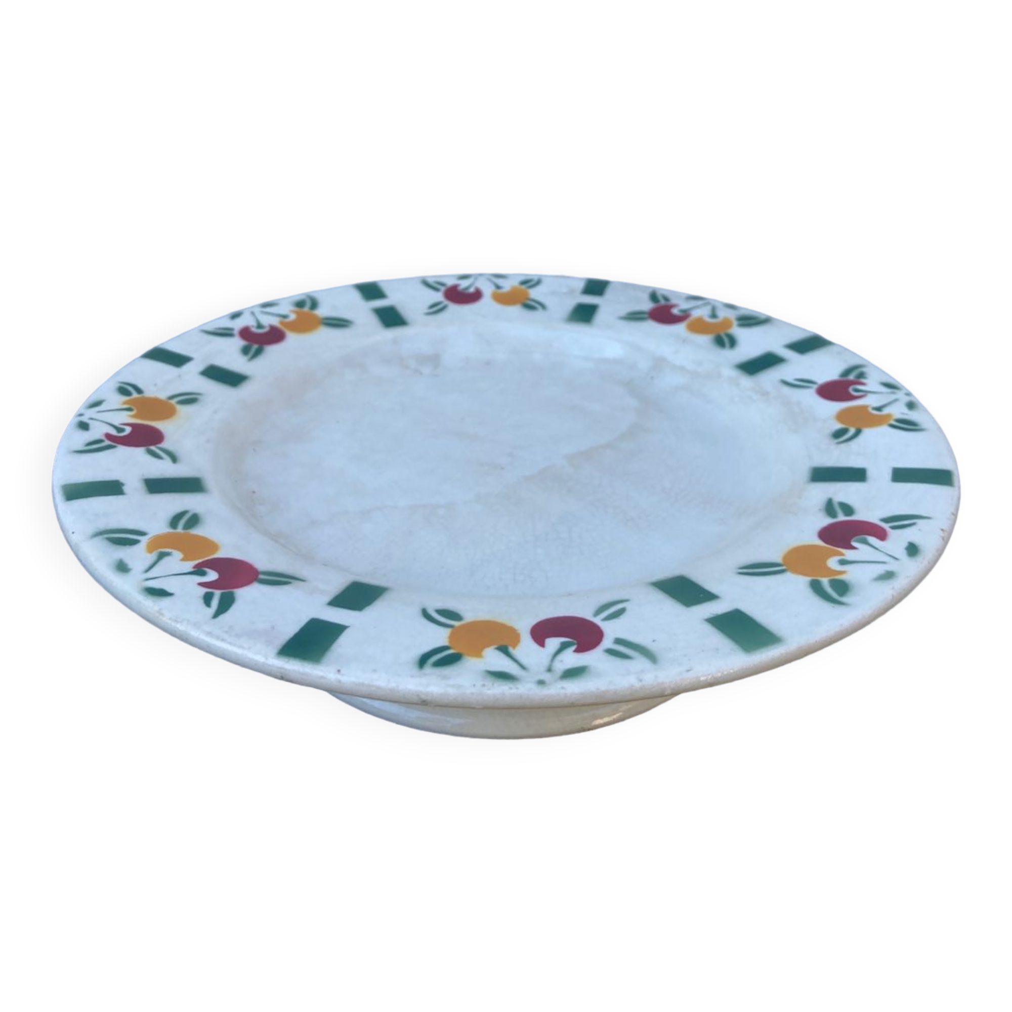Compotier en céramique Gien blanc à motifs de fruits