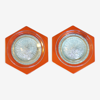 Pair of wall lamps hexagon 1970