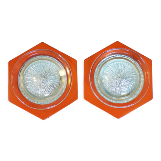 Pair of wall lamps hexagon 1970