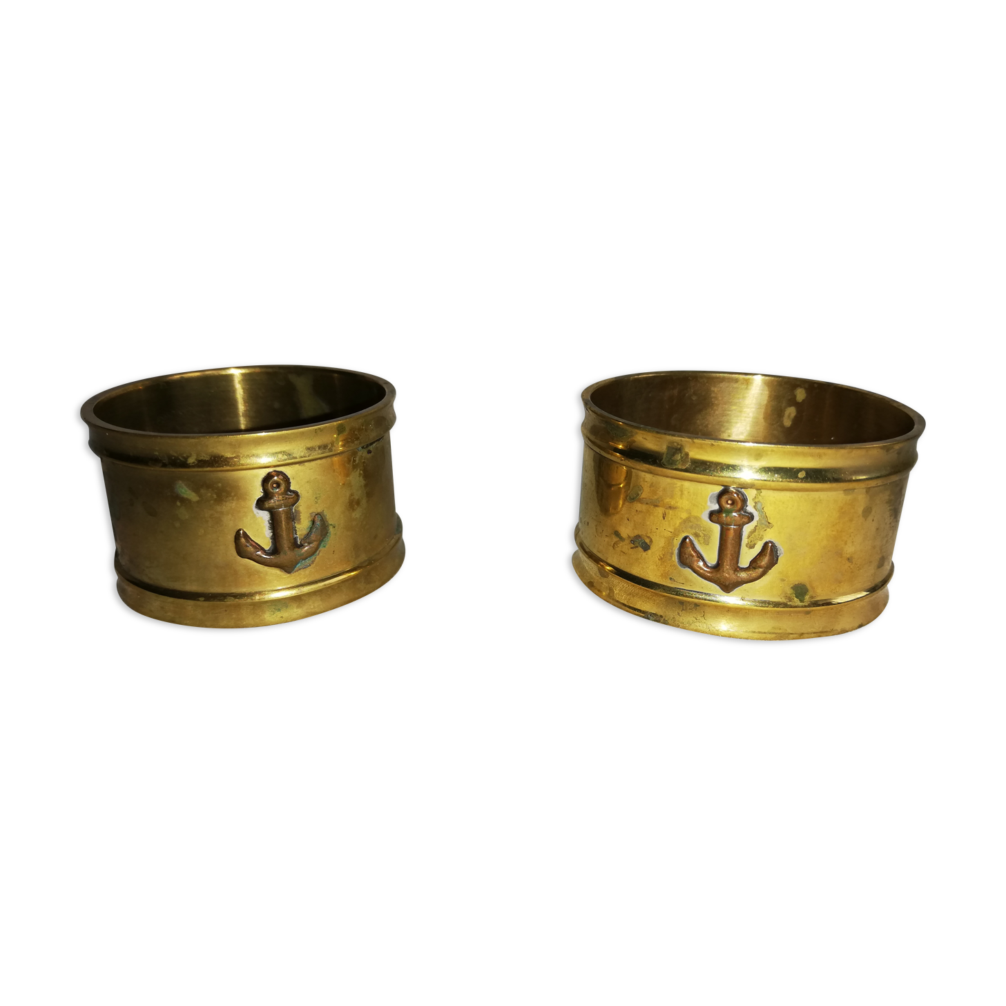 Pair of old towel rings "marine anchor" brass
