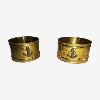 Pair of old towel rings "marine anchor" brass