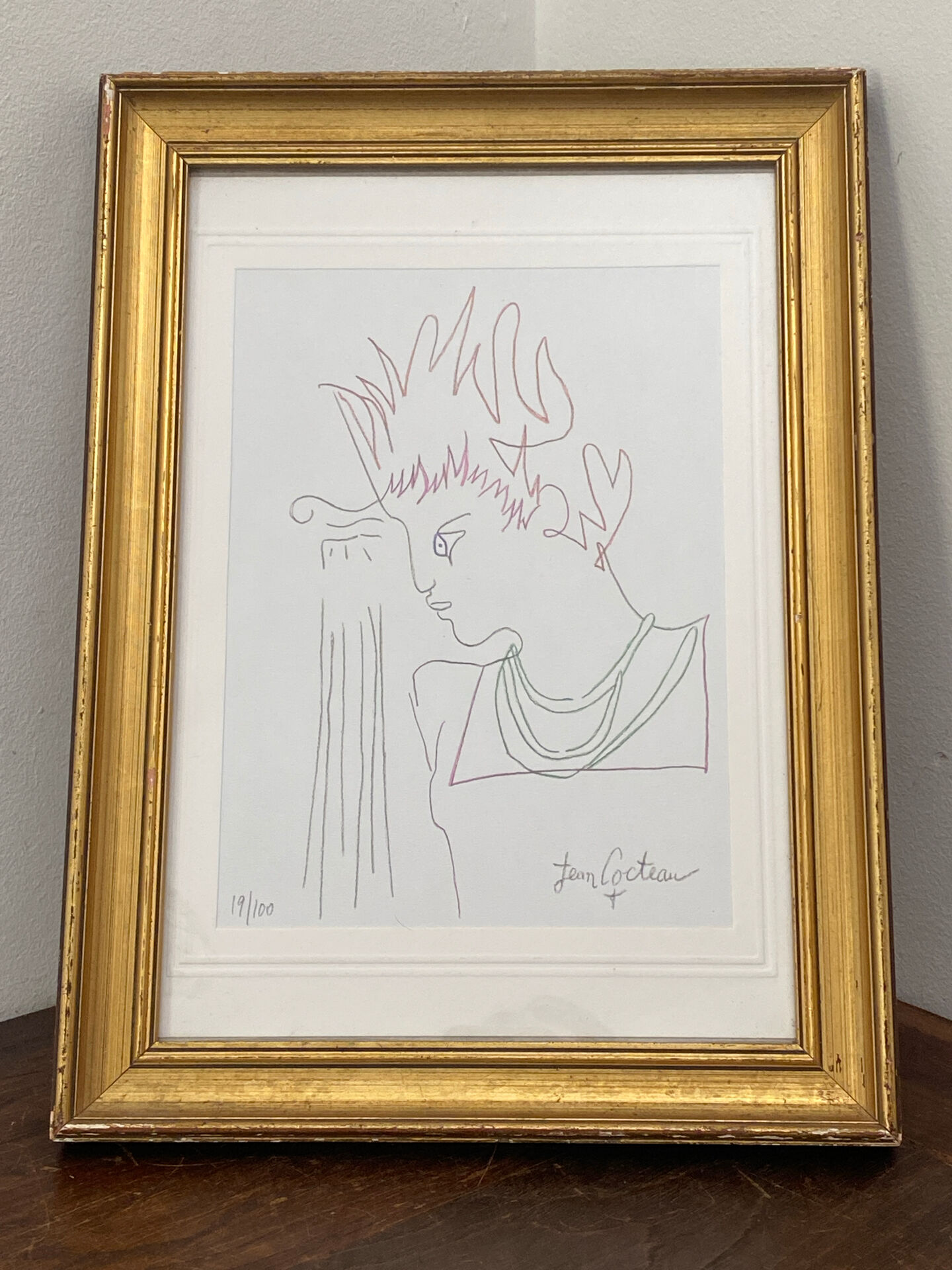 Lithographie, profil, Jean Cocteau