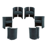 Mid Century Modern Italian Curved Chairs in Blue Velvet, Set of Six