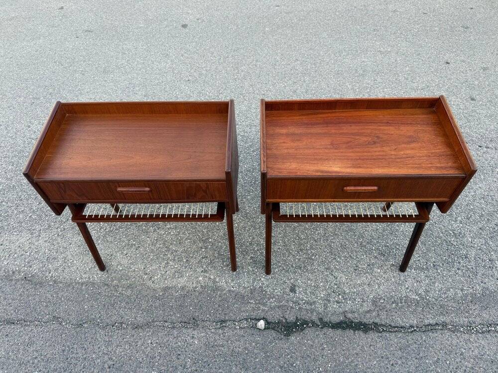 Danish teak bedside tables with rope shelves, 1967, set of 2