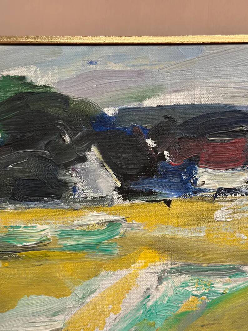 Original Swedish Oil on Canvas – “Houses” by T. Örn 1970 – Vintage & Framed