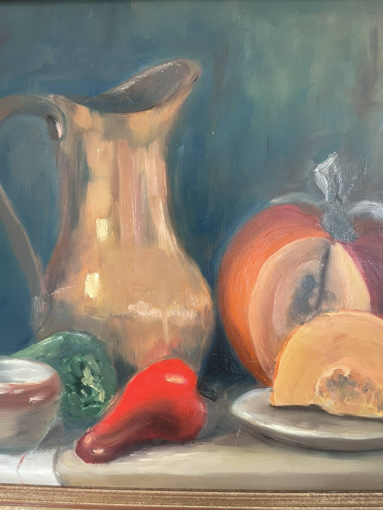 Old Oil Painting Still Life Golden Frame Signed Marcille 1990