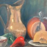 Old Oil Painting Still Life Golden Frame Signed Marcille 1990