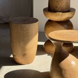 Stool, side table, cylindrical solid mango wood end table.