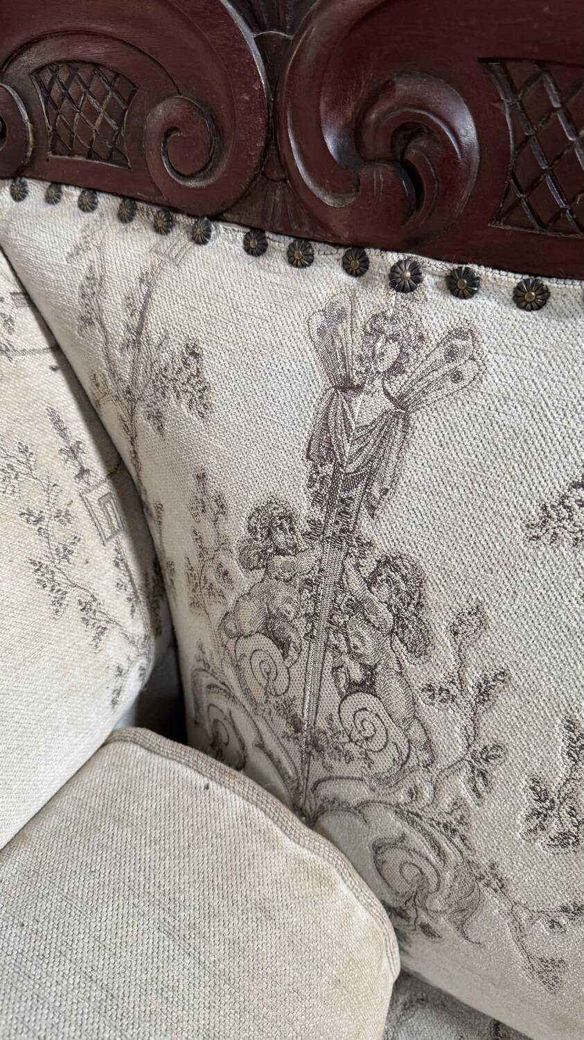 Mahogany wood/fabric bench circa 1900