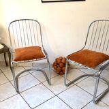 Pair of Cantilever chair design Gastone Rinaldi vintage 70 chrome steel wires