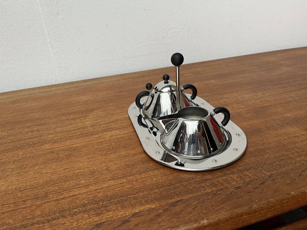 Postmodern Italian plateau for sugar and milk by Michael Graves for Alessi, 1980s, set of 3.