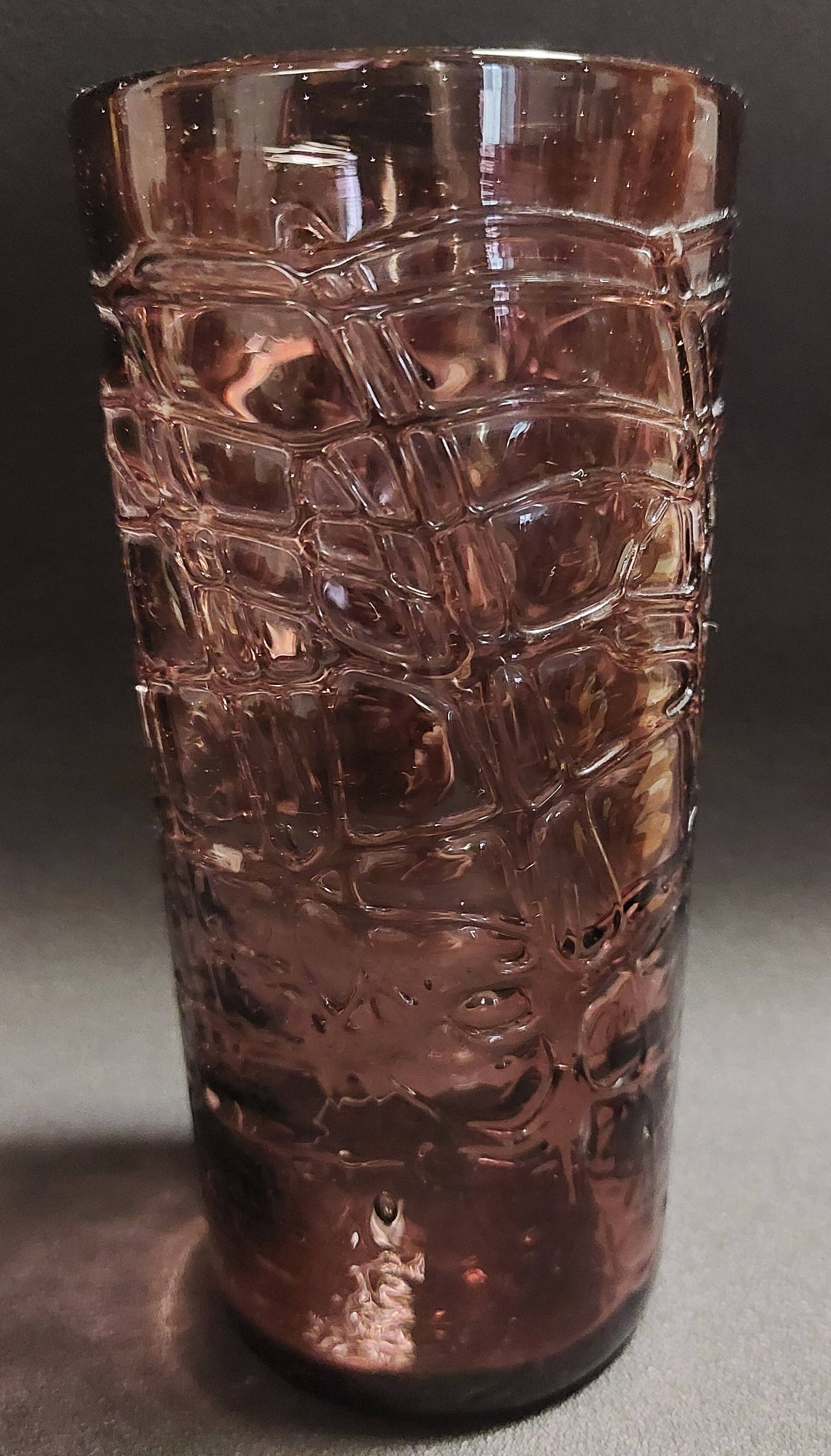 Orangeade set, pitcher, six glasses, purple glass, 70s