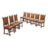 Antique walnut and studded leather chairs, Italy, 19th century