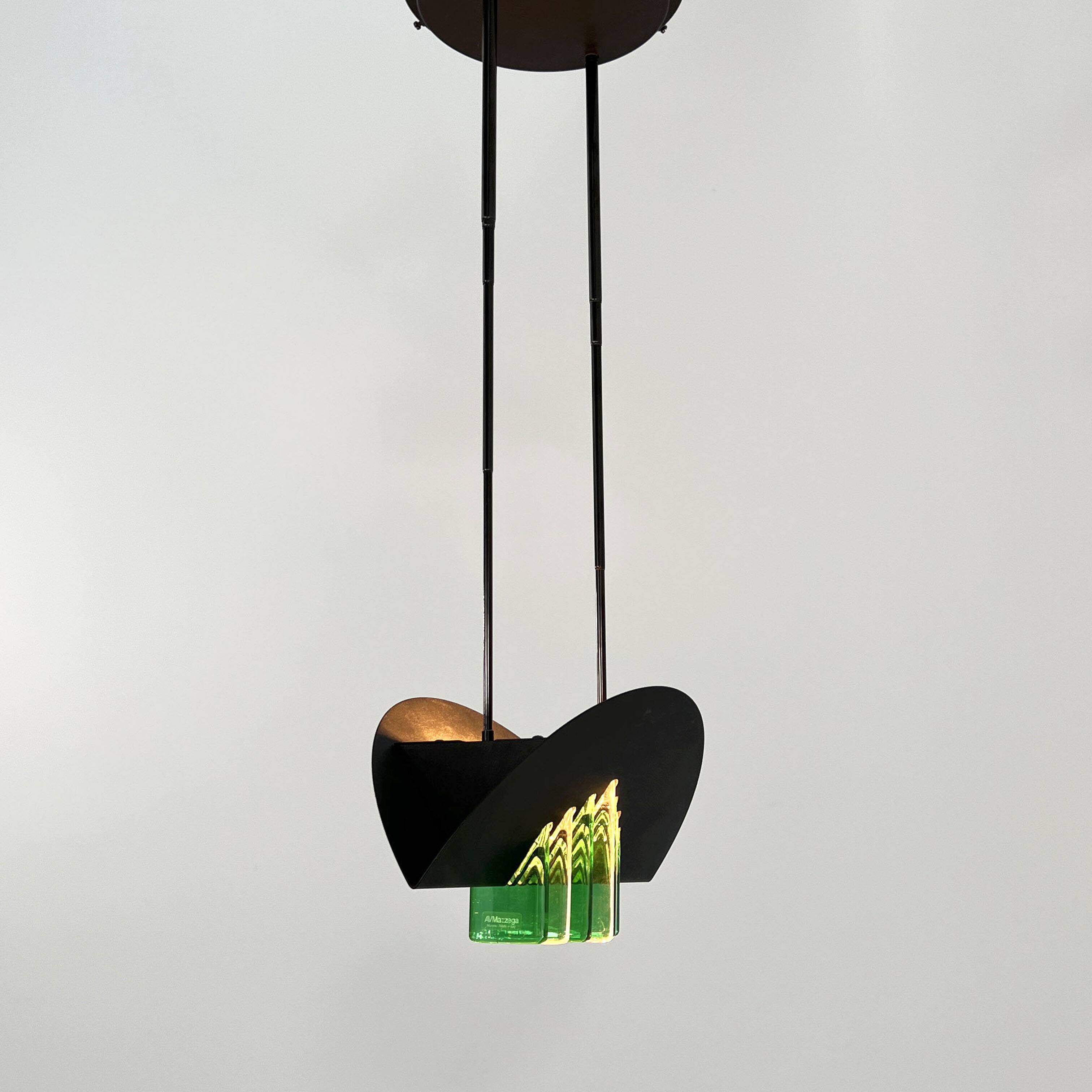 Green and White Murano Glass Pendant Light by Mazzega, 1970