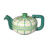 Vintage white ceramic teapot with green stripes marked Cerart Monaco