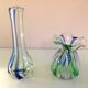 Pair of soliflore vases in polychrome ribbed glass / vintage 60s-70s
