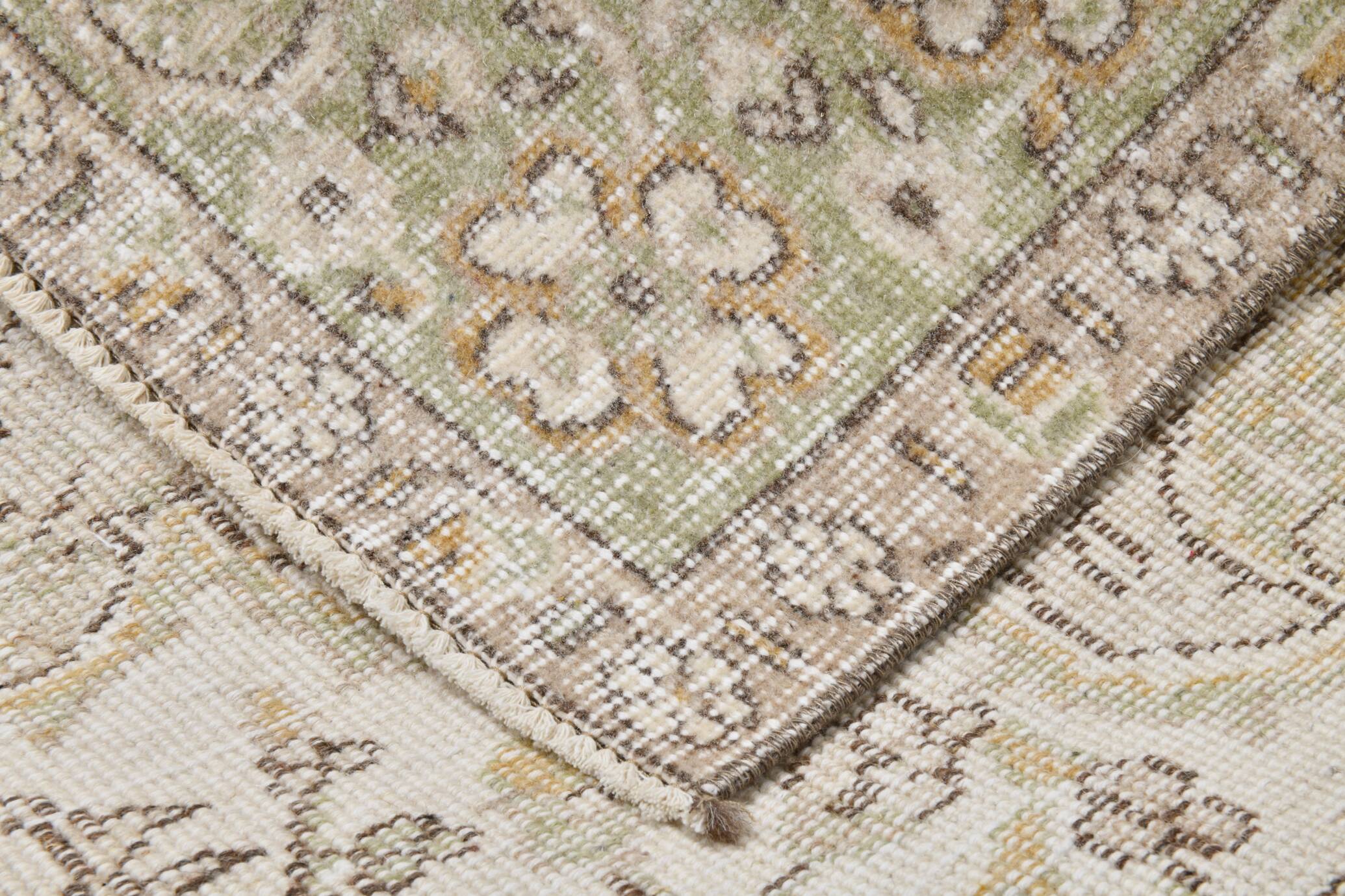 5x9 Light Green & Beige Madallion Corners Vintage Rug, 166x268Cm